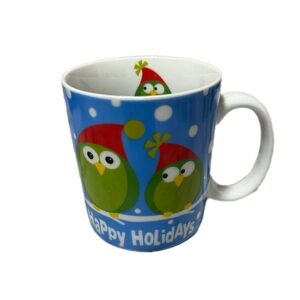 Pier 1 Owls Blue and Green Holiday Mug